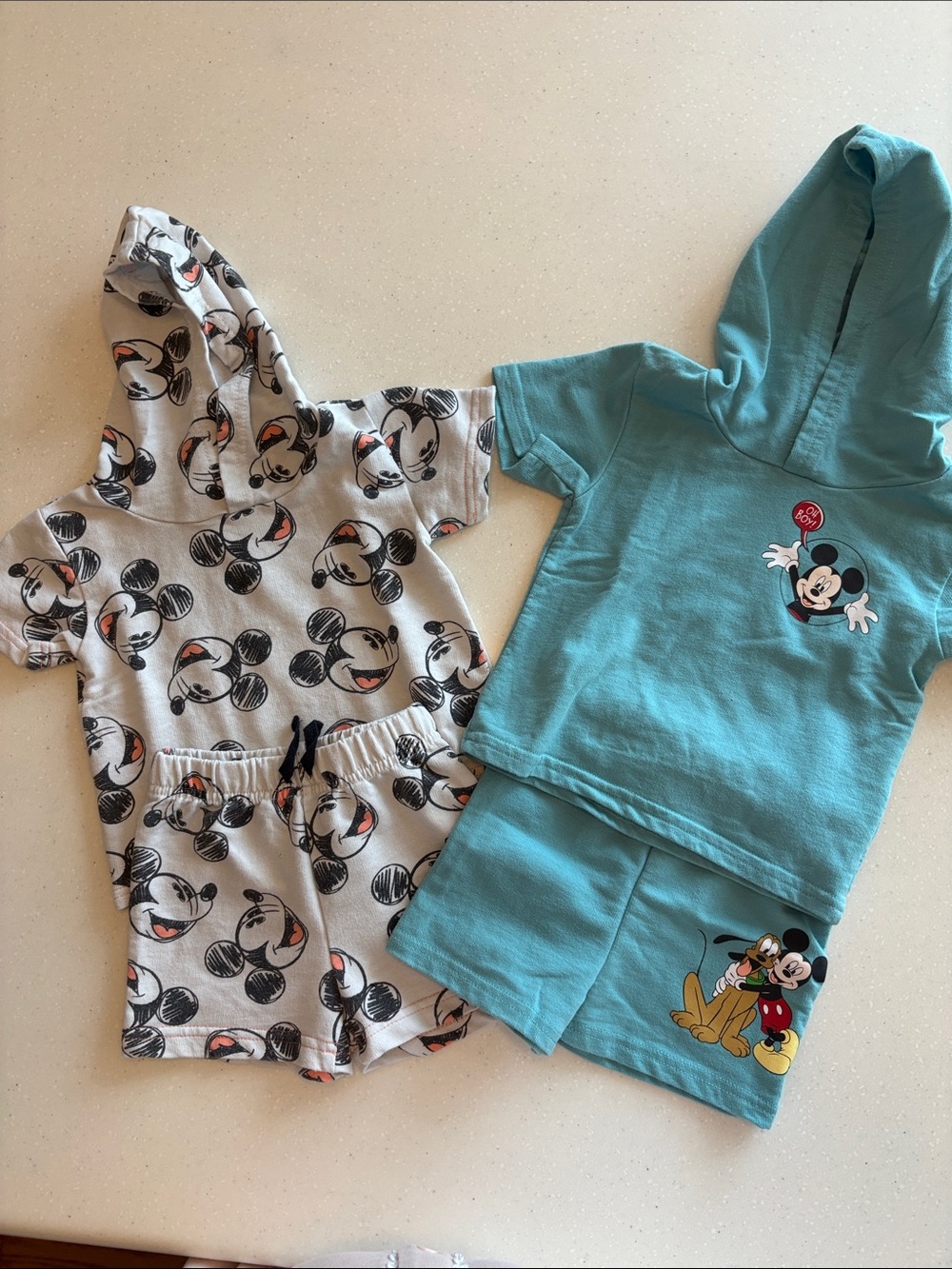 Disney Mickey Mouse Hooded Kids Short Set - Light Teal & Gray sets